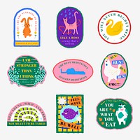 Cute animal illustration badge vector motivational quote set