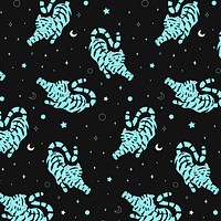 Pattern vector blue tigers stretching on black background