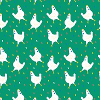 Pattern vector cute chicken on green background