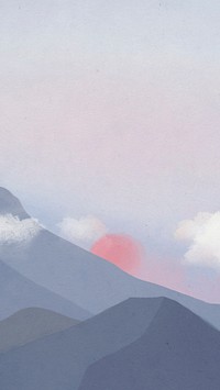 Landscape phone wallpaper psd with mountains and sunset illustration