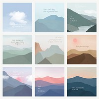 Motivational quote template vector on landscape background set