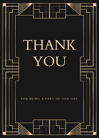 Wedding invitation card vector template with geometric art deco style on dark background
