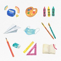 Education object psd watercolor set educational graphic