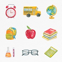 Education object psd watercolor set educational graphic