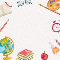 Education frame psd of classroom essentials in watercolor