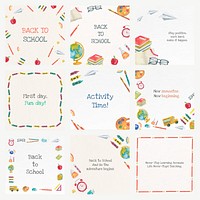 Back to school template vector editable set social media post