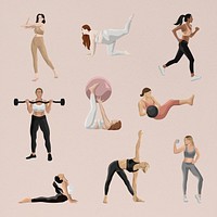 Body and mind psd women&rsquo;s workout illustrations set