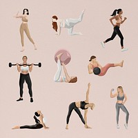 Body and mind vector women&rsquo;s workout illustrations set