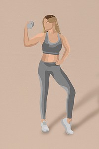 Weightlifting woman vector with dumbbell workout in minimal style