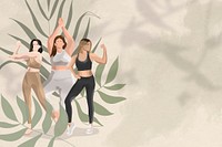 Health and wellness psd background green with women stretching illustration