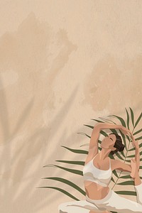 Health and wellness vector background beige with women stretching illustration