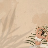 Health and wellness psd background beige with women stretching illustration