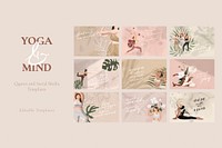 Yoga and mind quote vector template for social media banner set