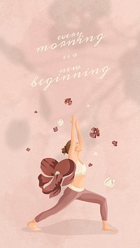 Motivational quote editable template vector health and wellness yoga woman pink floral social story