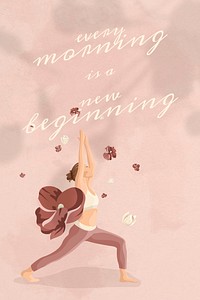 Motivational quote editable template vector health and wellness yoga woman pink floral banner