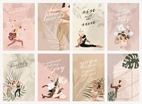 Yoga and mind quote vector template for social media post set