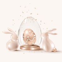 Golden Easter celebration psd 3D with bunny and eggs