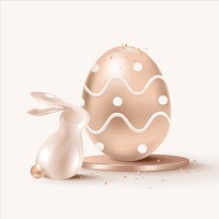 3D Easter celebration psd in luxury rose gold with bunny and eggs
