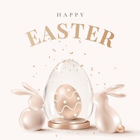Happy Easter luxury with 3D bunny rose gold social media post