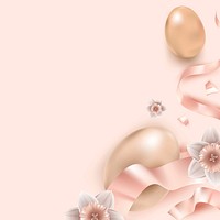 Floral Easter eggs border vector in 3D rose gold and ribbons on pink background for greeting card
