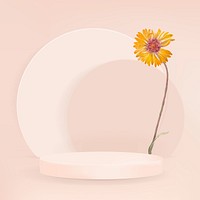 3D product backdrop psd simple style with white and yellow flower
