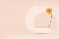 3D modern product backdrop psd with podium and yellow daisy