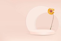 Pink product backdrop with podium vector and yellow daisy