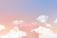 3D simple product podium psd with clouds on pastel background
