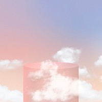 Product display podium 3D psd with clouds on pastel background