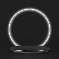 Black product display podium psd with white neon ring