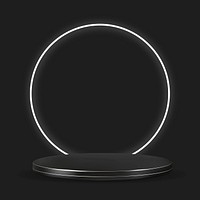 Black product display podium vector with white neon ring