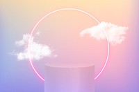 Product display podium 3D psd with clouds on pastel background