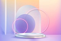 3D holographic product display vector with podium and neon rings