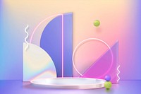 3D product display vector with holographic podium and pink neon rings