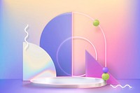 3D holographic product display vector with podium and neon rings