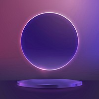 Purple product display podium vector with pink neon ring in modern style