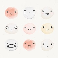 Watercolor emoticon design element psd with diverse feelings in doodle style set