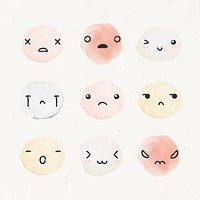 Watercolor emoticon design element psd with diverse feelings in doodle style set