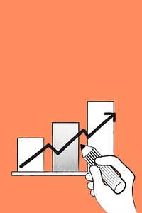 Orange bar chart background psd doodle illustration for business growth