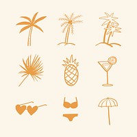 Summer palm trees vector and vacation motifs diary stickers doodle collection