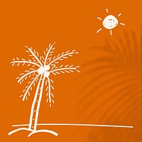 Orange summer background psd with beach doodle graphics