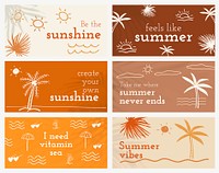 Doodle editable summer templates vector with cute doodle set for social media banner