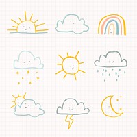 Clouds weather diary sticker vector cute doodle set for kids