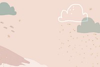 Winter season background vector in pastel pink with doodle mountain illustration