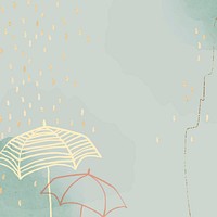 Rainy season background vector in green with cute umbrella illustration