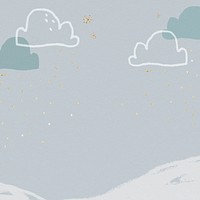 Winter season background psd in pastel blue with cute doodle illustration for kids