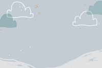 Winter season background vector in pastel blue with cute doodle illustration for kids