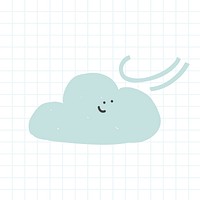 Doodle windy cloud sticker vector weather forecast drawing for kids