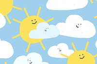 Weather seamless pattern background psd doodle clouds and sun for kids