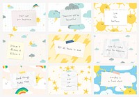 Motivational quote template vector with cute weather doodle collection compatible with AI